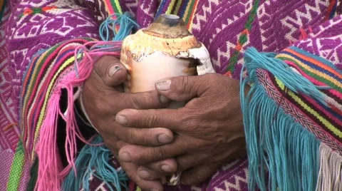 Peru holding conch shell Stock Footage 266282