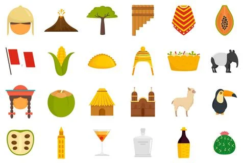 Peru icons set flat vector isolated Stock Illustration