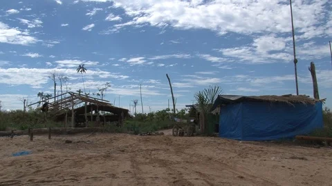 Peru illegal gold mining in the Amazon empty andscape with tent dwelling 動画素材 86324270