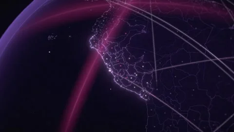 Peru Illuminated Network Map From Satellite View With Glowing City Lights Stock Footage 343400520