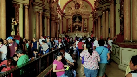 Peru, Lima, Maundy Thursday - Congregation inside Catholic Church Stock Footage 110885865