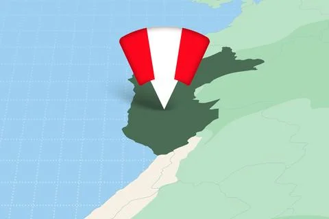 Peru Location Highlighted on American Map with Flag Icon. 库存插图