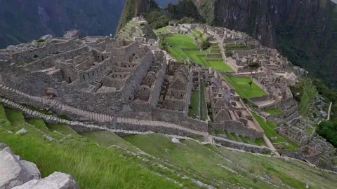 PERU MACHU PICCHU ANCIENT INCA ARCHITECTURAL RUINS WORLD HERITAGE SITE Stock Footage 69117754