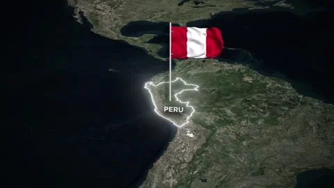 Peru Map Animation, 3D Waving of National Flag and Glowing Border on World Map Stock-Footage 333643151