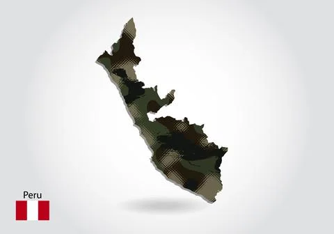 Peru map with camouflage pattern, Forest - green texture in map. Military con Stock Illustration