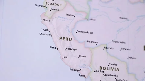 Peru on a Map (with Defocus) Stock Footage 89813350