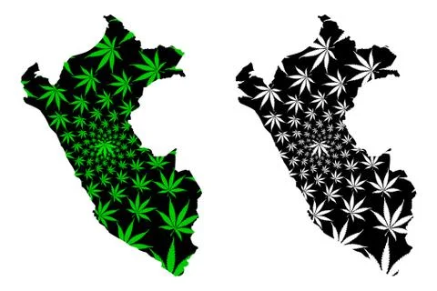 Peru - map is designed cannabis leaf Stock Illustration