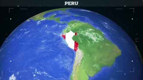 Peru  Map from Earth with Flag Stock Footage 343600894