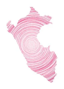 Peru map filled with concentric circles. Sketch style circles in shape of t.. Illustrazione stock