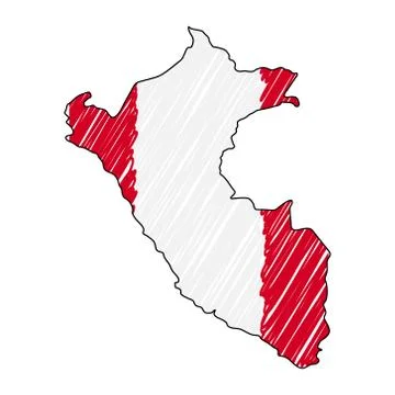 Peru map hand drawn sketch. Vector concept illustration flag, childrens drawing Stock Illustration