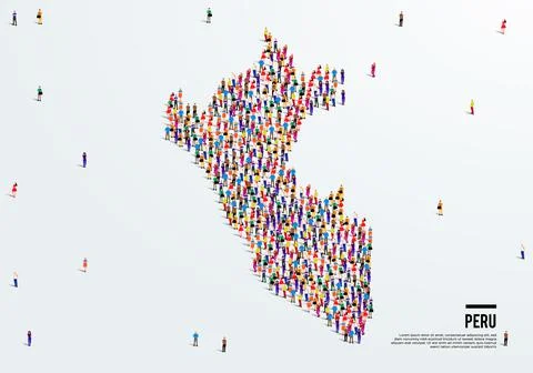 Peru Map. Large group of people form to create a shape of Peru Map. Stock Illustration
