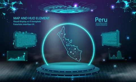 Peru map light connecting effect background. abstract digital technology UI.. Stock Illustration