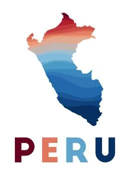 Peru map. Map of the country with beautiful geometric waves in red blue col.. Stock Illustration