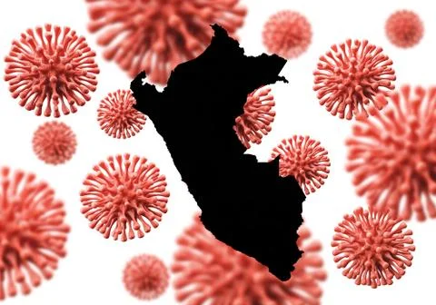 Peru map over a scientific virus microbe background. 3D Rendering イラスト素材