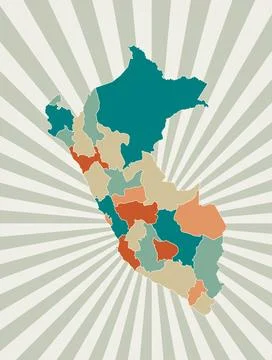 Peru map. Poster with map of the country in retro color palette. Shape of P.. Ilustração Stock