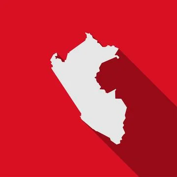 Peru map on red background with long shadow Stock Illustration