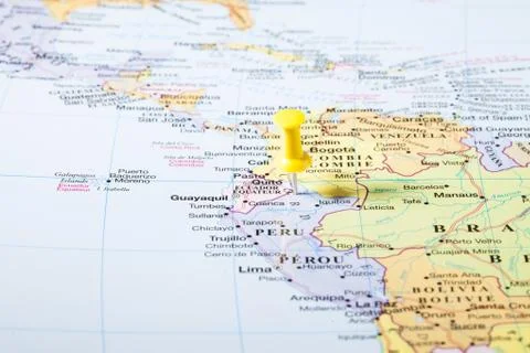 Peru map with yellow pin Stock Photos