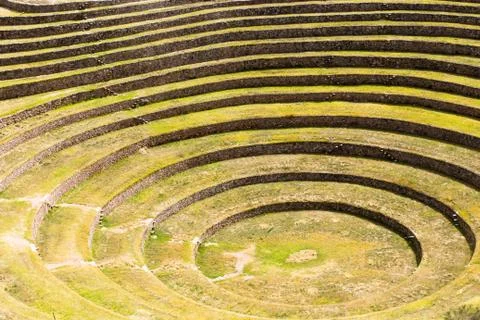 Peru, moray, ancient inca circular terraces. probable there is the incas labo Stock Photos