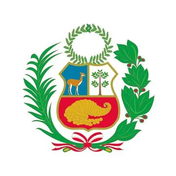 Peru National Coat of Arms Vector - Escudo de Armas with Vicuna Cinchona Tr.. Stock Illustration