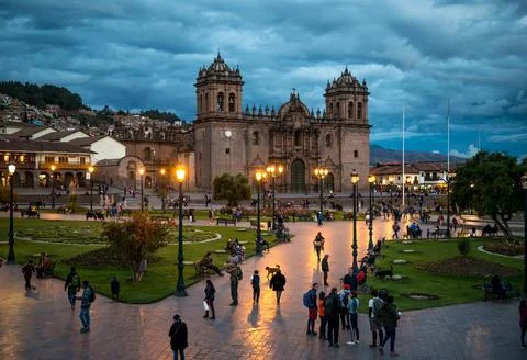 Peru - October 11, 2018: Square near Cusco Cathedral Stock Photos
