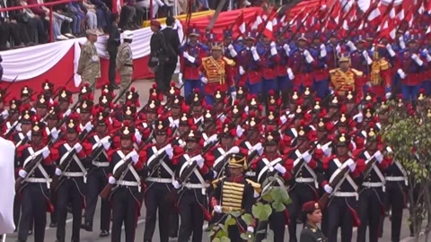 Peru: PLA formation makes first appearance in parade marking Peru's independ... Stock Footage 280482707