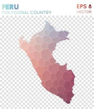 Peru polygonal map, mosaic style country. Actual low poly style, modern des.. Stock Illustration