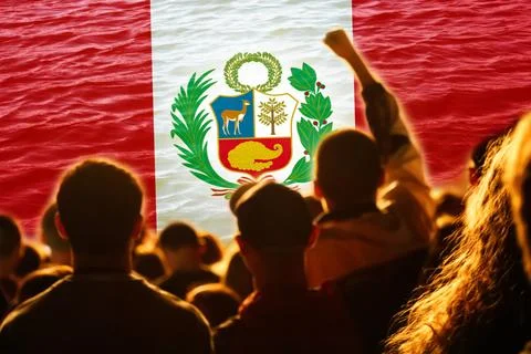 Peru protests over corruption. Crowds clash with police and security forces.. Stock Photos