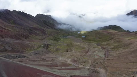 Peru Rainbow Mountain 4K Drone Right to Left behind Rainbow Mountain Stock Footage 127607857