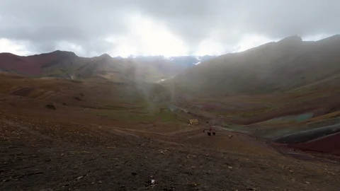 Peru Rainbow Mountain TIMELAPSE Overlooking Valley with Rolling Clouds Stock Footage 128202463