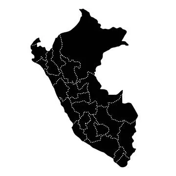 Peru regional borders map. Black silhouette of Peru with visible administra.. Stock Illustration