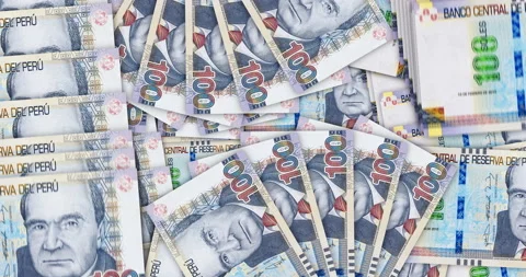 Peru Sol PEN banknotes in a fan mosaic pattern loop Vidéo 237333449