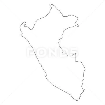 Peru - solid black outline border map of country area. Simple flat ...