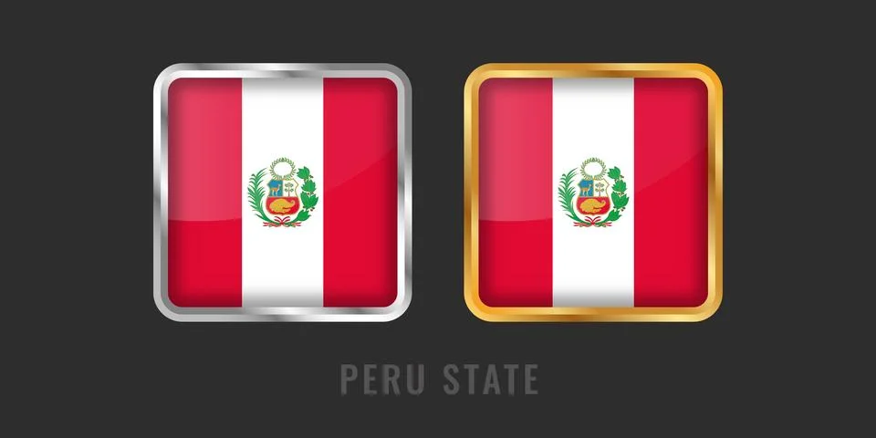 Peru State Flag Square Gold and Silver Labels - Premium Peruvian Emblems Stock Illustration