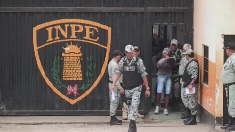 Peru transfers 100 "high-risk" prisoners to remote prison in the Andes, Lima, PE Stock Footage 325738172