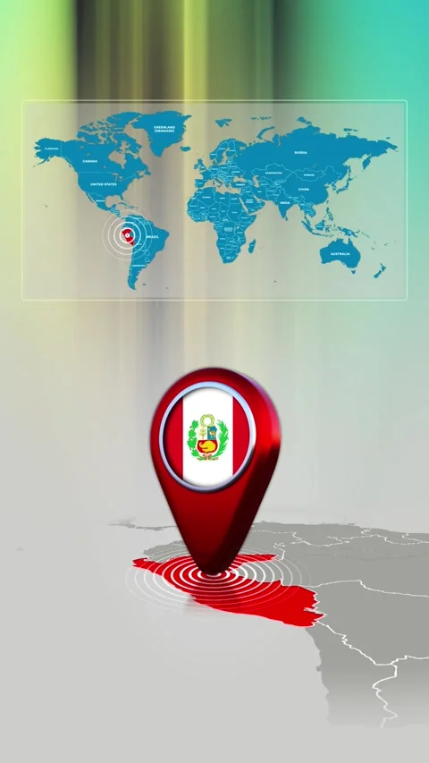 Peru World Map Pin Location Background Loop Vertical Stock Footage 341771527