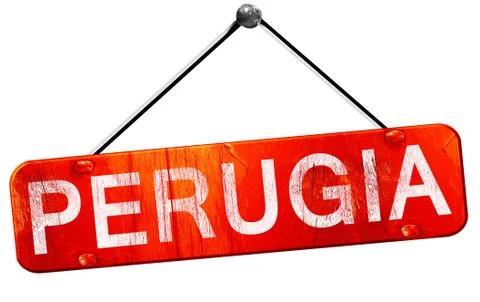 Perugia, 3D rendering, a red hanging sign Stock Illustration