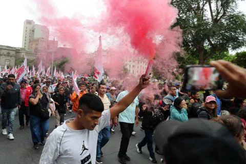 Peru's CGTP protests potential labor rights changes in Lima - 14 Aug 2026 Stock Photos