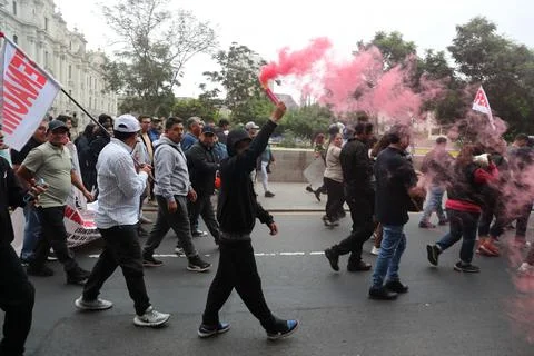 Peru's CGTP protests potential labor rights changes in Lima - 14 Aug 2026 Stock Photos