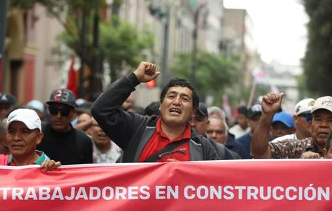 Peru's CGTP protests potential labor rights changes in Lima - 14 Aug 2026 Stock Photos
