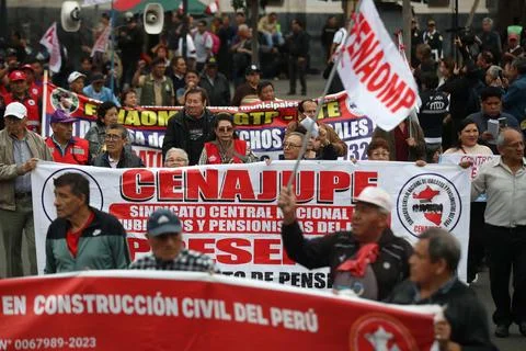 Peru's CGTP protests potential labor rights changes in Lima - 14 Aug 2026 Stock Photos