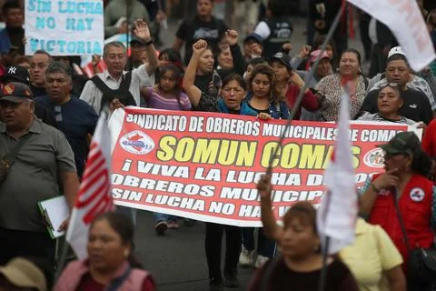 Peru's CGTP protests potential labor rights changes in Lima - 14 Aug 2026 Stock Photos