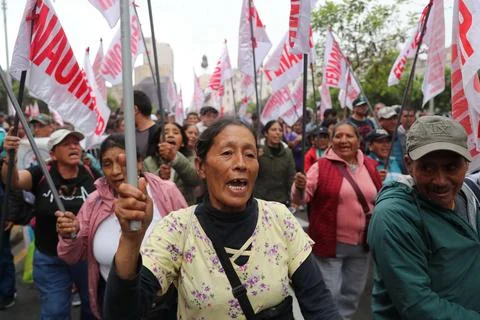 Peru's CGTP protests potential labor rights changes in Lima - 14 Aug 2026 Stock Photos