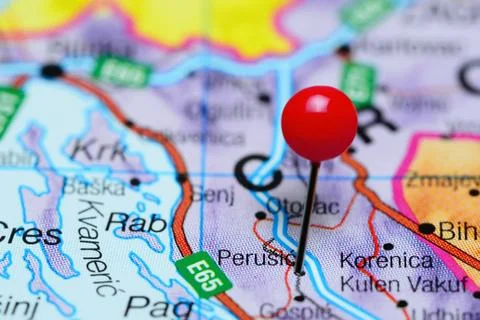 Perusic pinned on a map of Croatia Stock Photos
