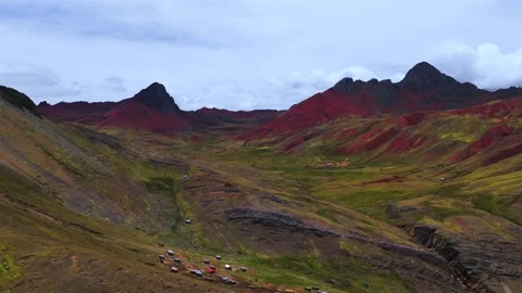 Peruvian Andes Red Valley Vinicunca Rainbow Mountain trek Palccoyo canyon Peru Stock Footage 325768350