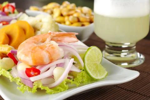 Peruvian ceviche with king prawn Foto stock