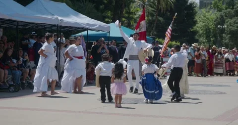 Peruvian dance in circle outside the state capital Stock Footage 280332162