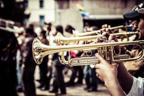 Peruvian dancers at the parade in cusco. Stock Photos