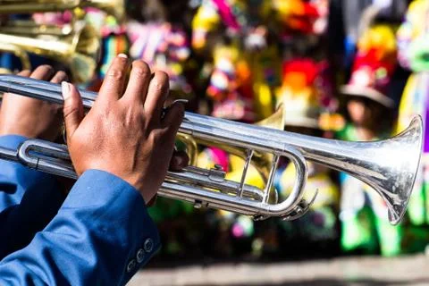 Peruvian dancers at the parade in cusco. Stock-Fotos