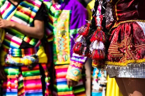 Peruvian dancers at the parade in cusco. Stock Photos