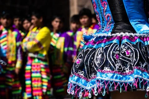 Peruvian dancers at the parade in cusco. Stock Photos
